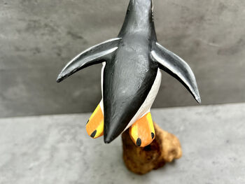Handmade Wooden Cliff Diving Penguin Sculpture Ornament, 6 of 11