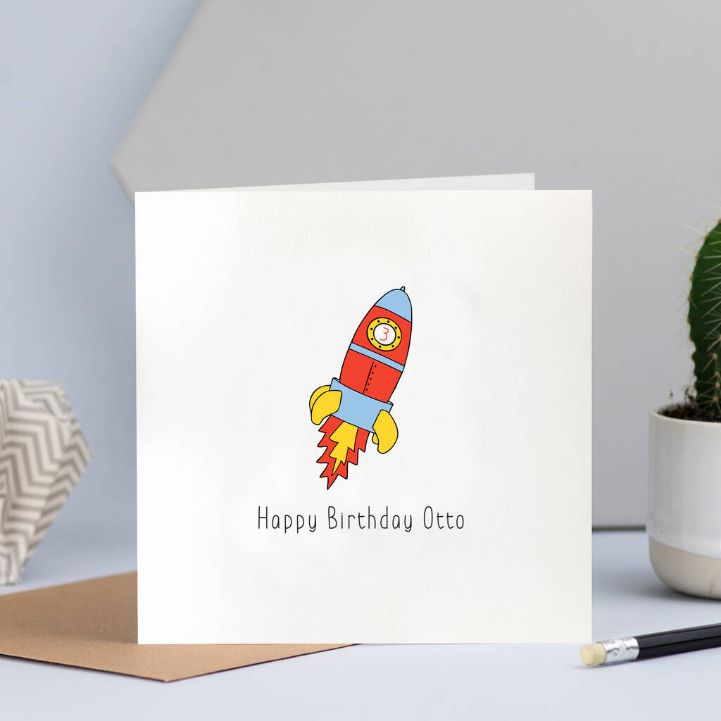 Rocket Birthday Card Personalised With Name And Age, 1 of 3