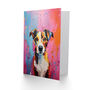 Jack Russell Pet Portrait Pink Orange Dog Art Card, thumbnail 2 of 4