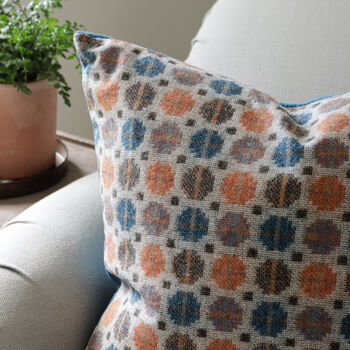 Orange And Blue Geometric Wool Cushion, 2 of 3