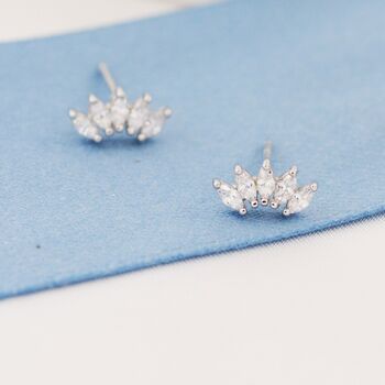 Marquise Cluster Crown Stud Earrings Sterling Silver, 6 of 11