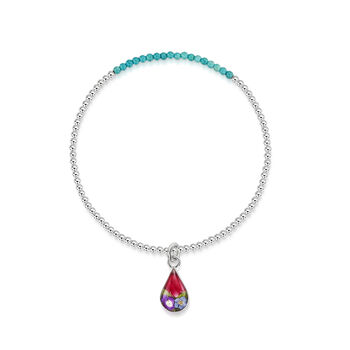 Sterling Silver Flower And Gemstone Stretch Bead Bracelet, 7 of 12