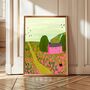 Pink Cottage Cat Art Print, thumbnail 1 of 3