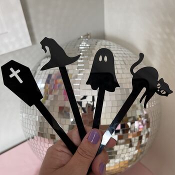 Halloween Drink Stirrers Set Of Four Spooky Shapes, 3 of 9