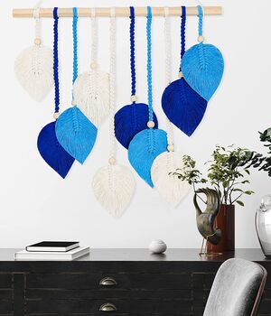 Dark And Sky Blue Leaf Wall Hanging Tapestry Décor, 3 of 7
