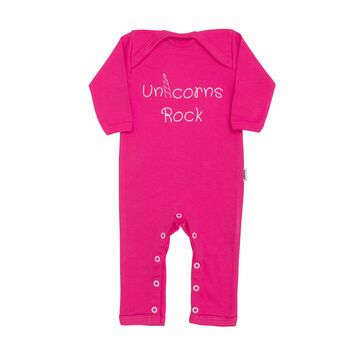 Baby Sleepuit, Unicorns Rock, Pink Babygrow, Baby Gift, 2 of 6