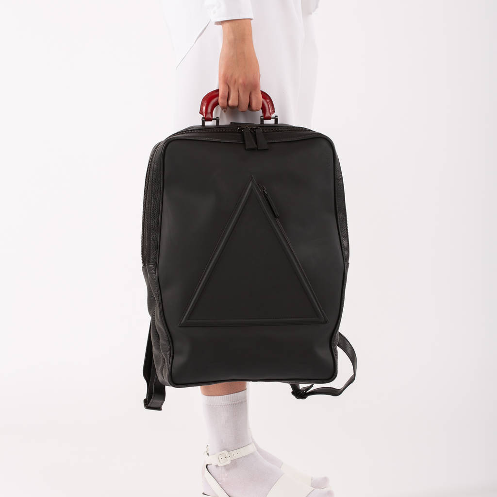 Barbican Black Unisex Leather Backpack, 1 of 8