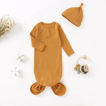 Super Soft Organic Cotton Knotted Baby Gown And Hat Set, 2 of 5