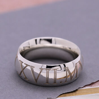 Roman Numerals 10mm Wide Personalised Silver Ring, 3 of 9