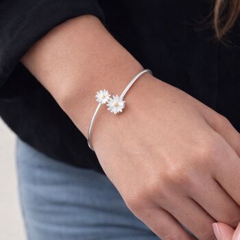 Adjustable Sterling Silver Daisy Cuff Bangle Bracelet, 2 of 5