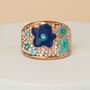 Sparkly Blue Flowers Chunky Oil Drop Ring With Shiny White Crystal, thumbnail 1 of 3