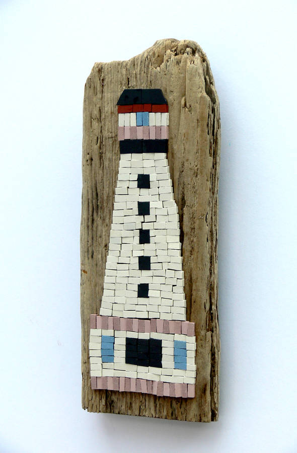 Lighthouse Mosaic On Driftwood Wall Art By Rana Cullimore