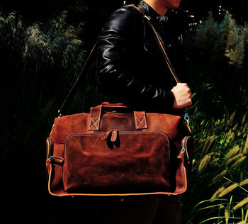 Genuine Leather Front Pocket Weekender, 3 of 11