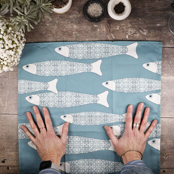 'Ocean Shoal' Grey Blue Pure Cotton Tea Towel, 6 of 12