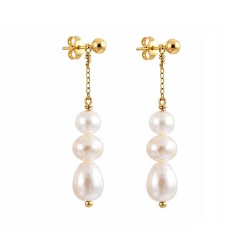 Timeless Three Pearl Drop Earrings, 5 of 7