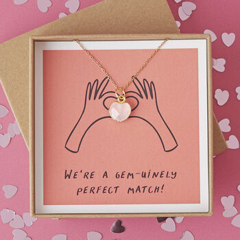 Gold Plated Heart Rose Quartz Gemstone Valentines Necklace, 2 of 8