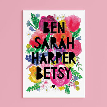 Watercolour Florals Personalised Family Print, 5 of 7
