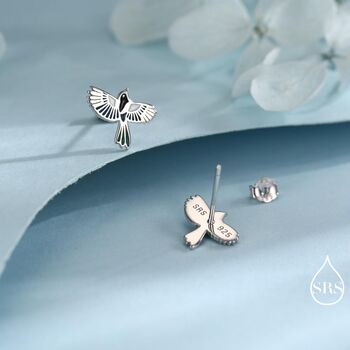 Enamel Magpie Bird Stud Earrings In Sterling Silver, 6 of 12