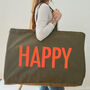 Happy Oversized Tote Bag Olive Green, thumbnail 4 of 7