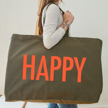 Happy Oversized Tote Bag Olive Green, 4 of 7