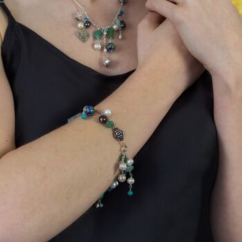 Turquoise And Green Gemstone On Sterling Silver Bracelet, 3 of 10