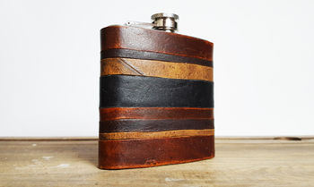 Leather Strips Hip Flask Personalised, 7 of 8
