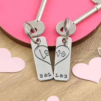 Couples Gift Love Heart Pair Of Personalised Keyrings, 4 of 5