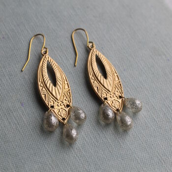 Art Deco Chandelier Earrings With Pearl Glass Drops, 5 of 7