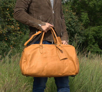 Leather Holdall Weekend Bag, 5 of 12