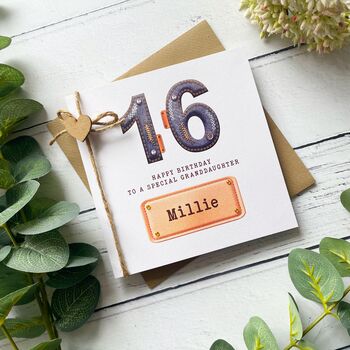 Handmade Denim Patch 16th Birthday Card, 3 of 4