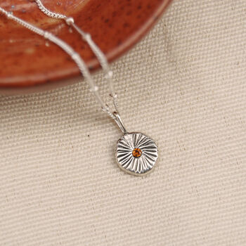 Sunburst Birthstone Necklace In Silver Or Gold, 4 of 12