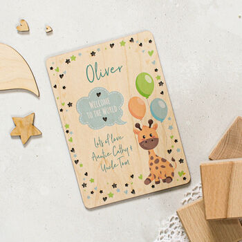 Personalised Wooden Card For New Baby In Blue, 4 of 5