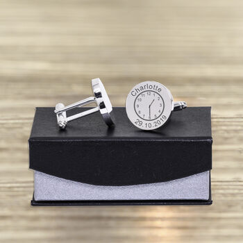 Personalised Name Time And Date Cufflinks, 4 of 4