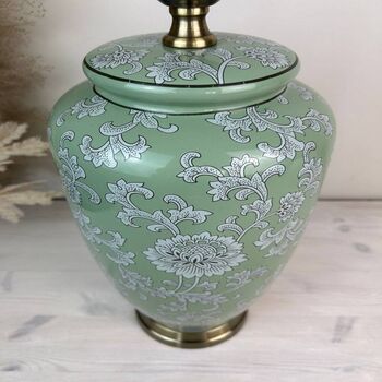 Sage Green White Floral Pattern Ceramic Porcelain Table, 3 of 6