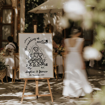 Personalised Hand Drawn Champagne Tower Welcome Sign, 2 of 2