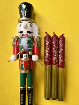 Red And Gold Glitter Christmas Candles 'Plum Puddings', 3 of 4