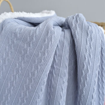 Dusty Blue Personalised Baby Knitted Blanket, 5 of 8