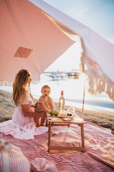 Baby Pink Striped Fringed Beach Canopy, 5 of 6
