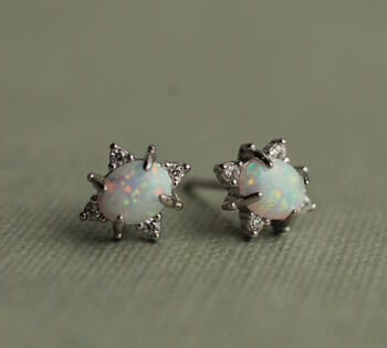 Opal Oval Silver Stud Earrings, 2 of 6