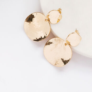 Hammered Gold Colour Double Disc Drop Earrings, 3 of 6