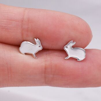 Sterling Silver Bunny Rabbit Stud Earrings, 3 of 9
