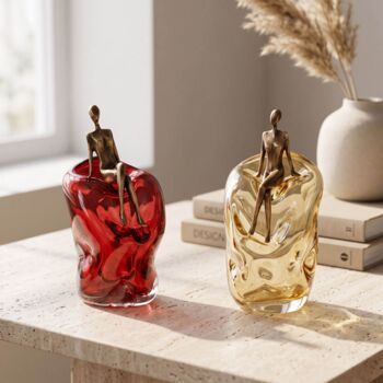 Abstract Glass Sculpture With Bronze Figure Set Of Two, 3 of 6