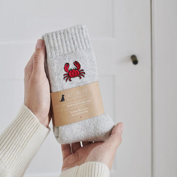 Lobster Wool Socks Embroidered Gift For Coastal Lovers, 8 of 12