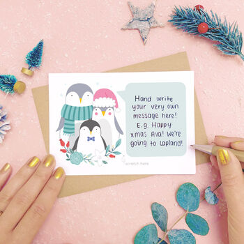 Personalised Penguin Family Christmas Scratch Card, 3 of 11