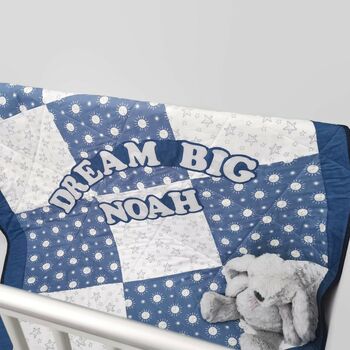 Kids Quilted Blanket Personalised Dream Big,Handmade, 3 of 12