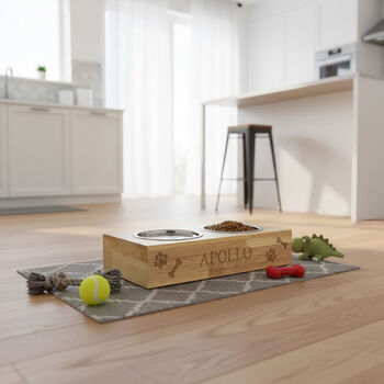 Personalised Name Engraved Bamboo Raised Double Dog Bowl, 5 of 8