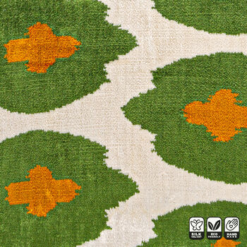 Green And Orange Silk Ikat Velvet Cushion Cover 50x50cm, 4 of 5
