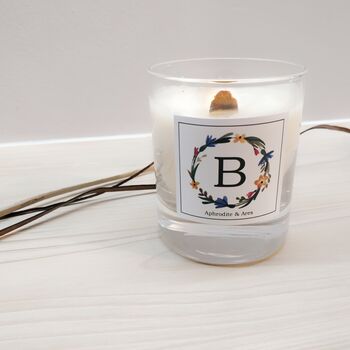 Alphabet Vegan Candle With Wood Wick For Friends, 4 of 8