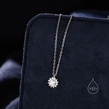 Clear Cz Halo Flower Pendant Necklace, 3 of 12