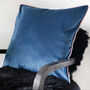 Petrol Blue Velvet Cushion With Blush Piping, thumbnail 2 of 2